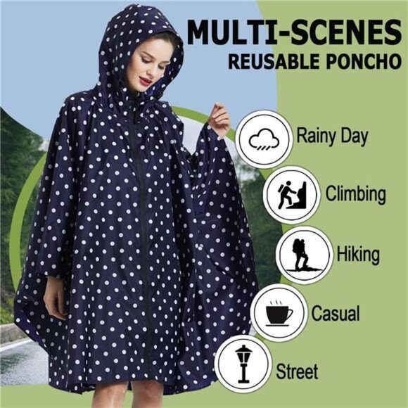 Fashion Hooded Rain Poncho Waterproof Raincoat Jacket with pocket for Women/Men - Picture 3 of 8